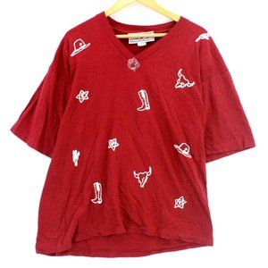 Vintage Star Cody T-Shirt Blouse Women's Cowboy Pattern V Neck Short Sleeve 2XL